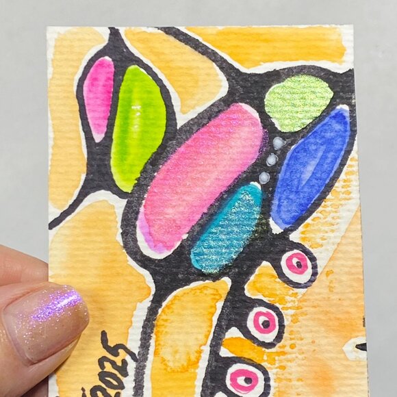 ACEO Original Neurographic Art Watercolor Mixed Media Artist Card ATC - Picture 2 of 3